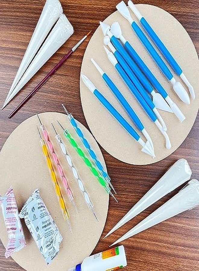 Qroof Lippan Art and Craft Material DIY Kit, A Kit with Ceramic Cones, Tools, Mould It Clay and Mirrors - Image 4
